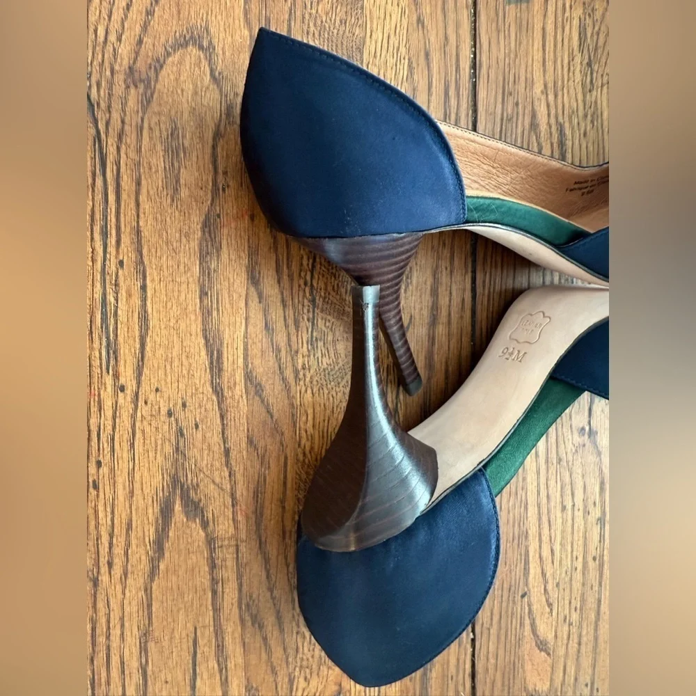 Anthropologie Lucky Penny Heeled Pumps NELLA SATIN HEEL ARGYLE NAVY/MARIN Heels - Picture 6 of 7